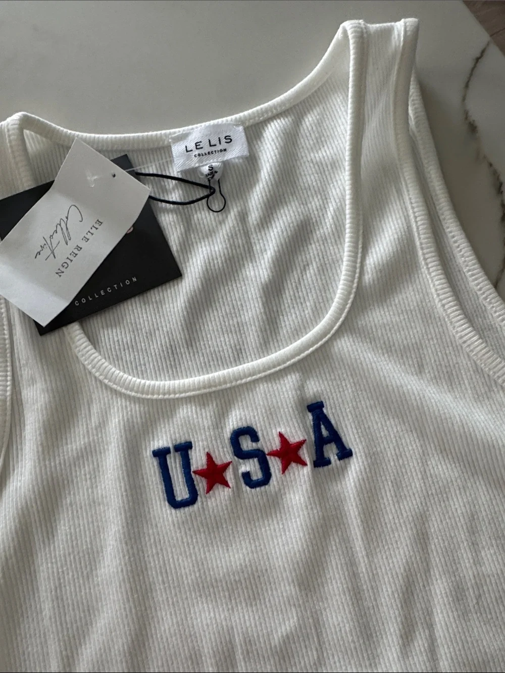 Le Lis White Ribbed USA Embroidered Kids One-Piece